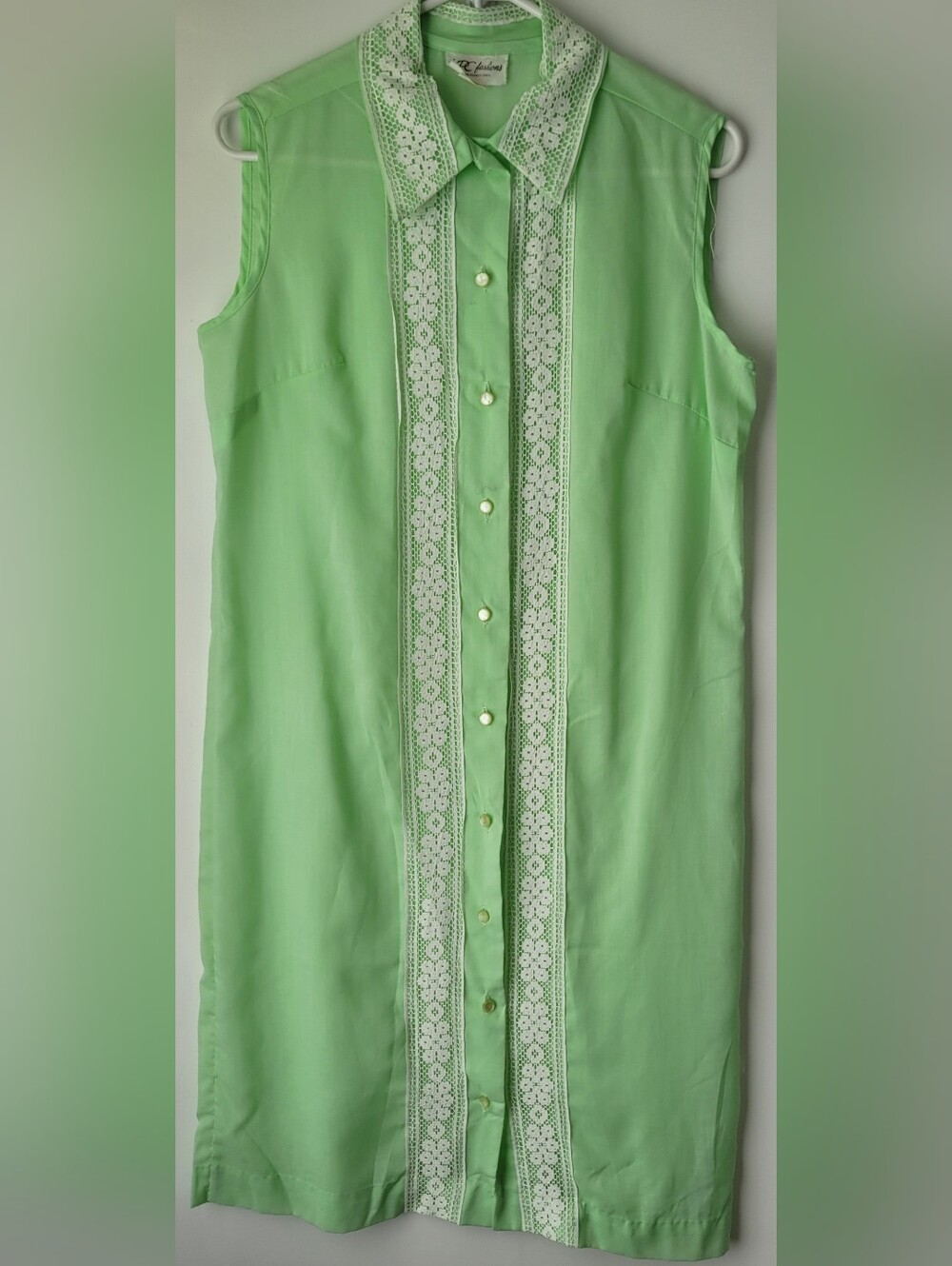 Vintage 1960s NPC Fashions Sleeveless Lace-Trim Button-Down Dress Size 14